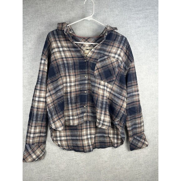 Scotch & Soda Tops - Scotch & Soda Plaid Flannel Womens Crop Slouch Medium Button Up Top Long Sleeve